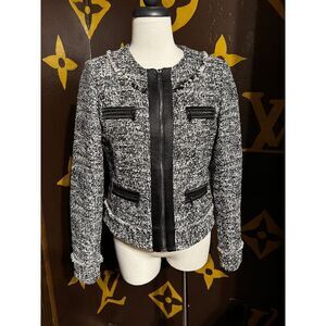 Karl Lagerfeld Black and White Petite Tweed Jacket, Blazer Size Small